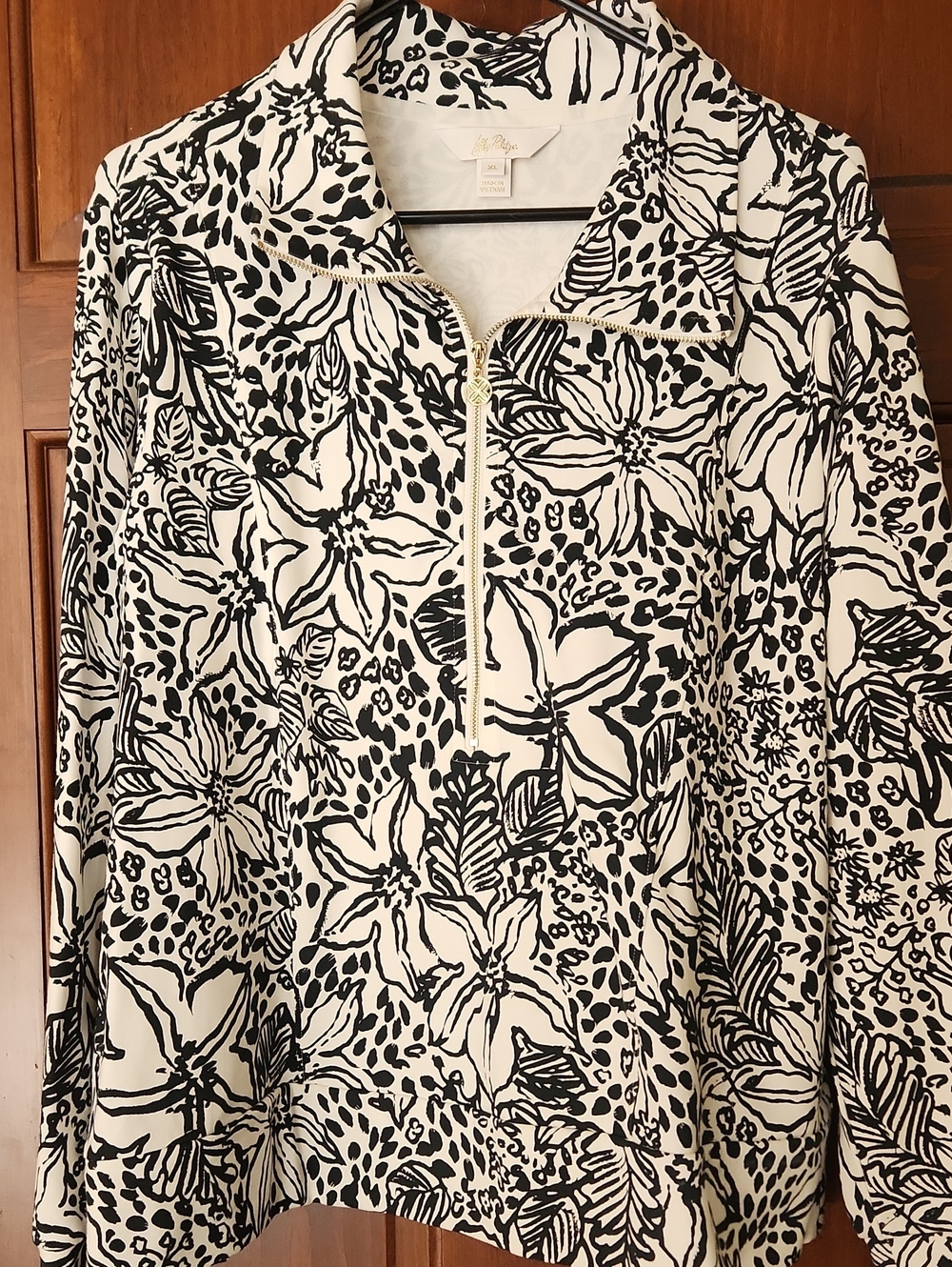 Lilly Pulitzer Black and White Floral Half-Zip Sweatshirt